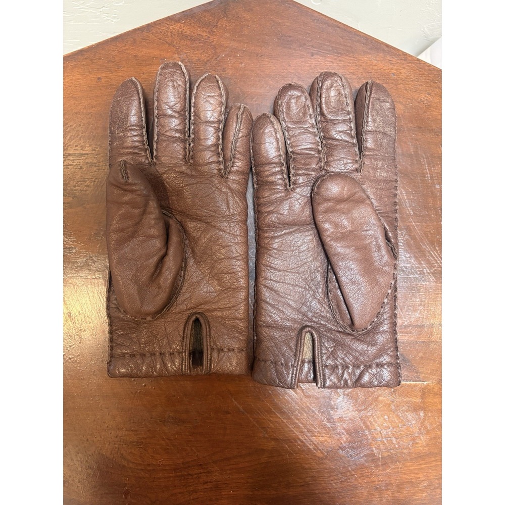 Vintage Aris Leather Gloves Womens M Brown 100% Cashmere Lined Pebble Grain
